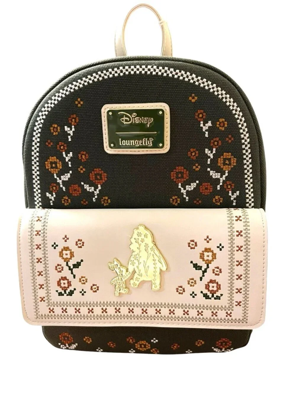 Loungefly Disney Winnie the Pooh Green Floral Cross Stitch Mini Backpack NWT